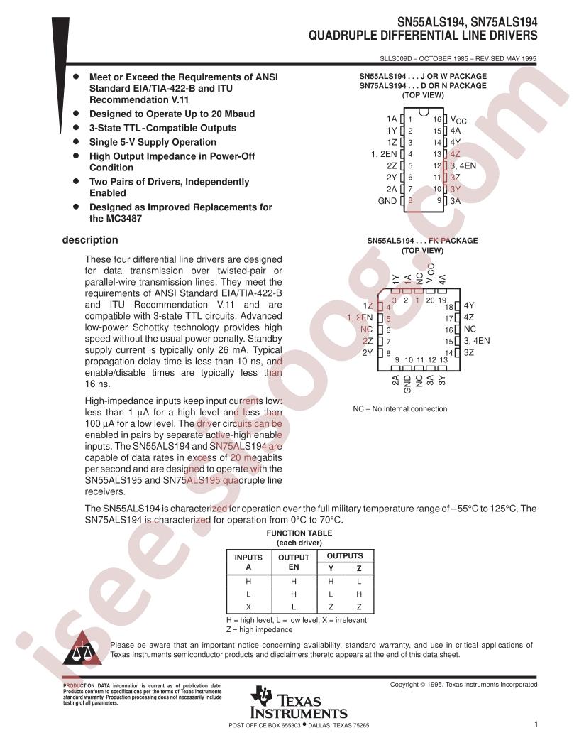SN55ALS194, SN75ALS194