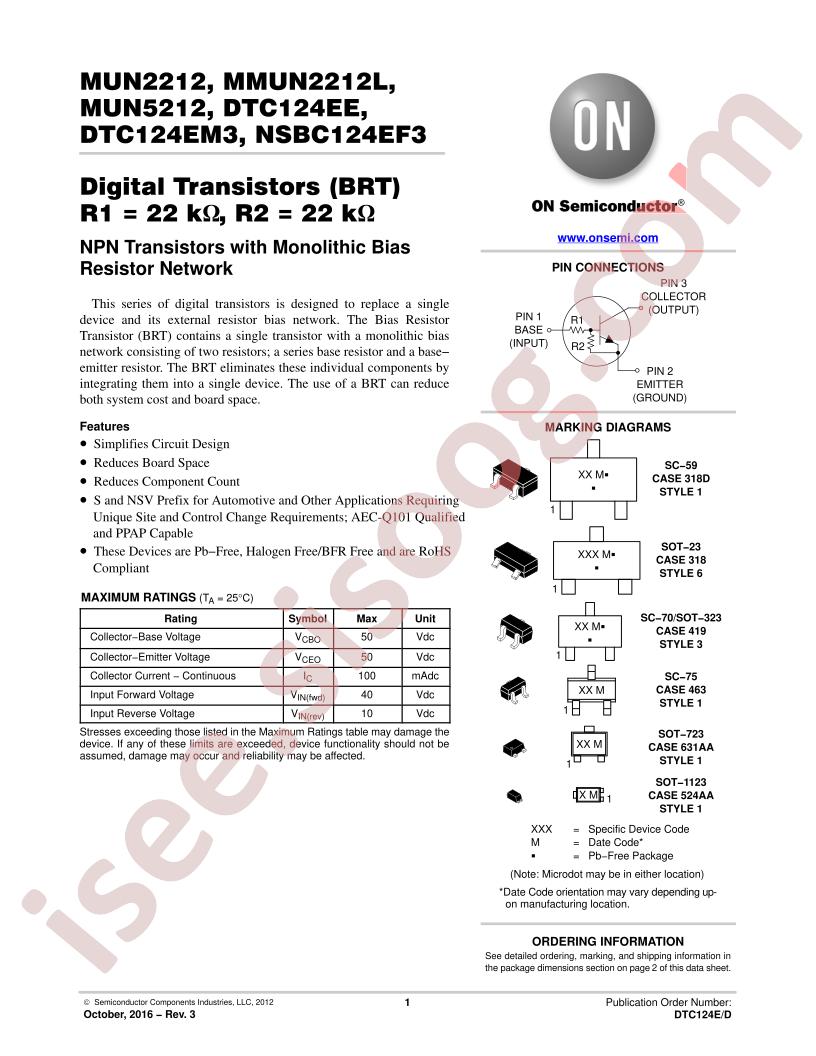 MUN(2,5)212, MMUN2212L, DTC1234Exx, NSBC124EF3