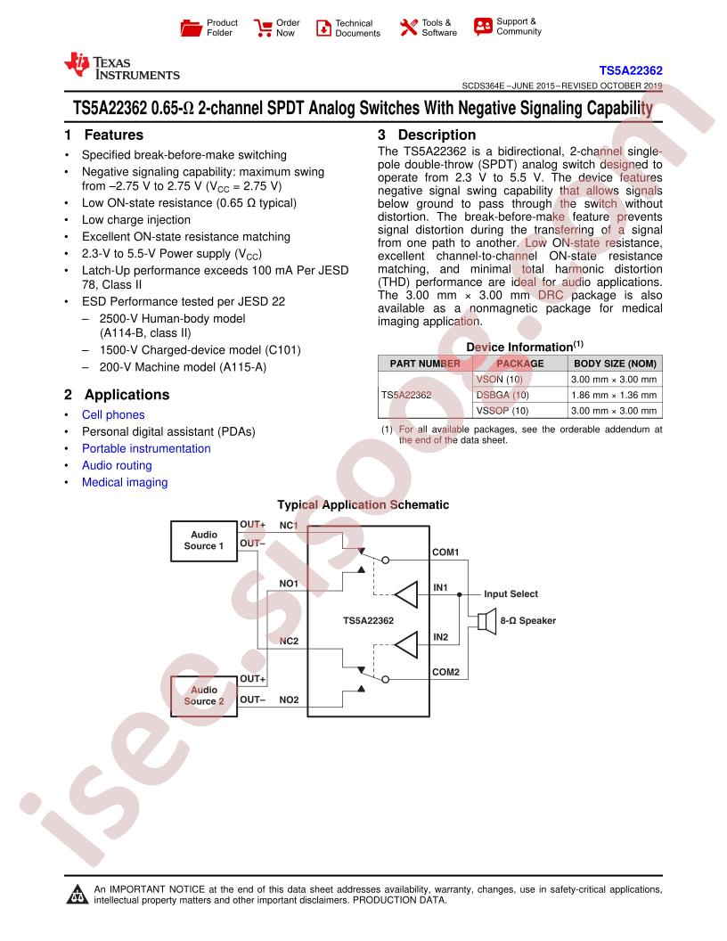 TS5A22362 Datasheet