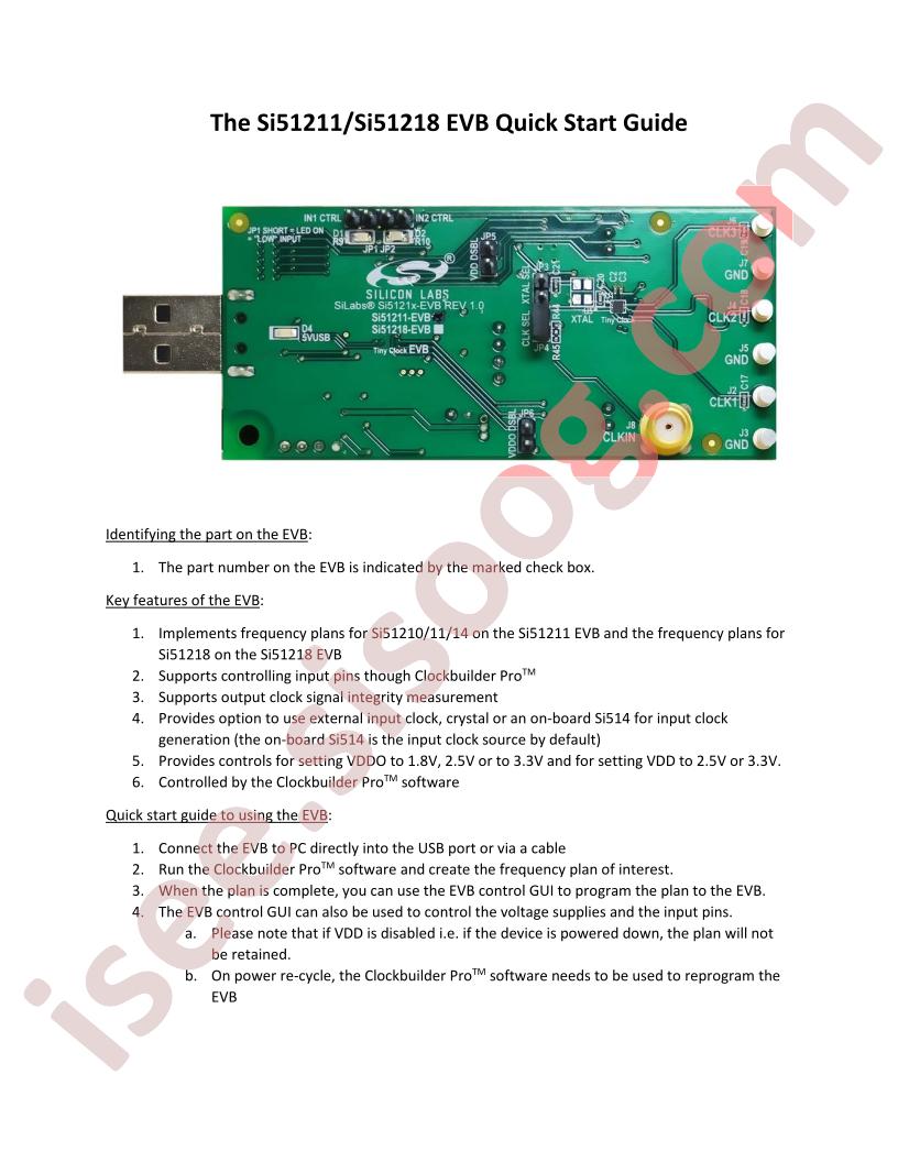 SI51211, SI51218 EVB Quick Start Guide