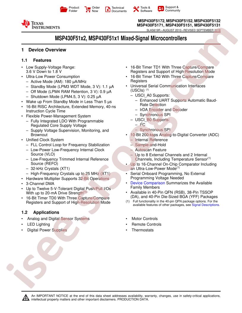 MSP430F51x1,51x2 Datasheet