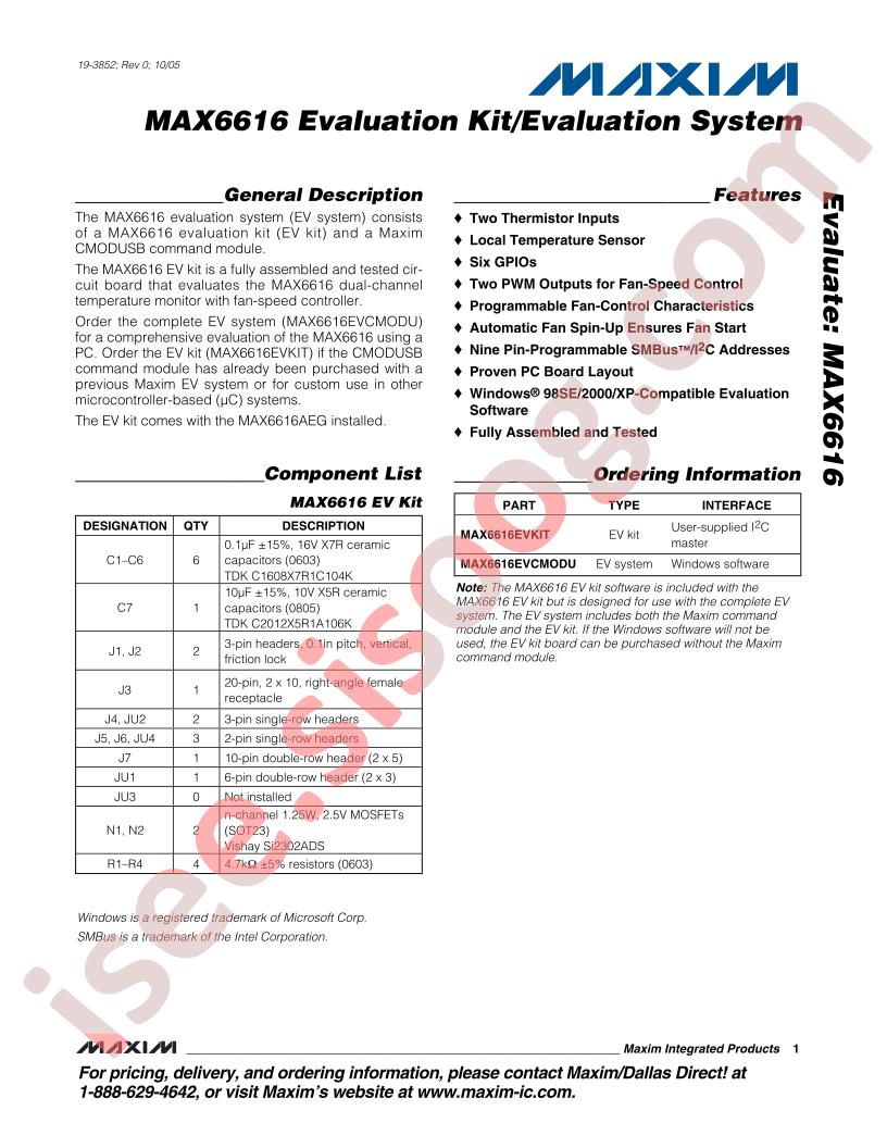 MAX6616 Eval Kit, Eval System