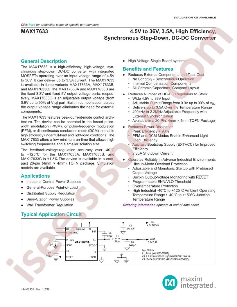 MAX17633 Datasheet