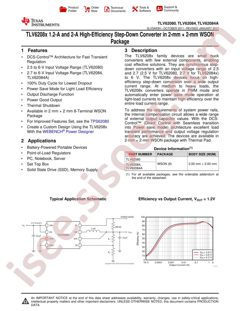 TLV62080, TLV62084(A) Datasheet