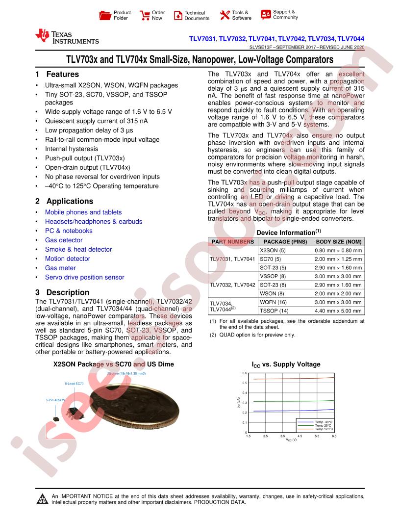 TLV7031, TLV7041 Datasheet