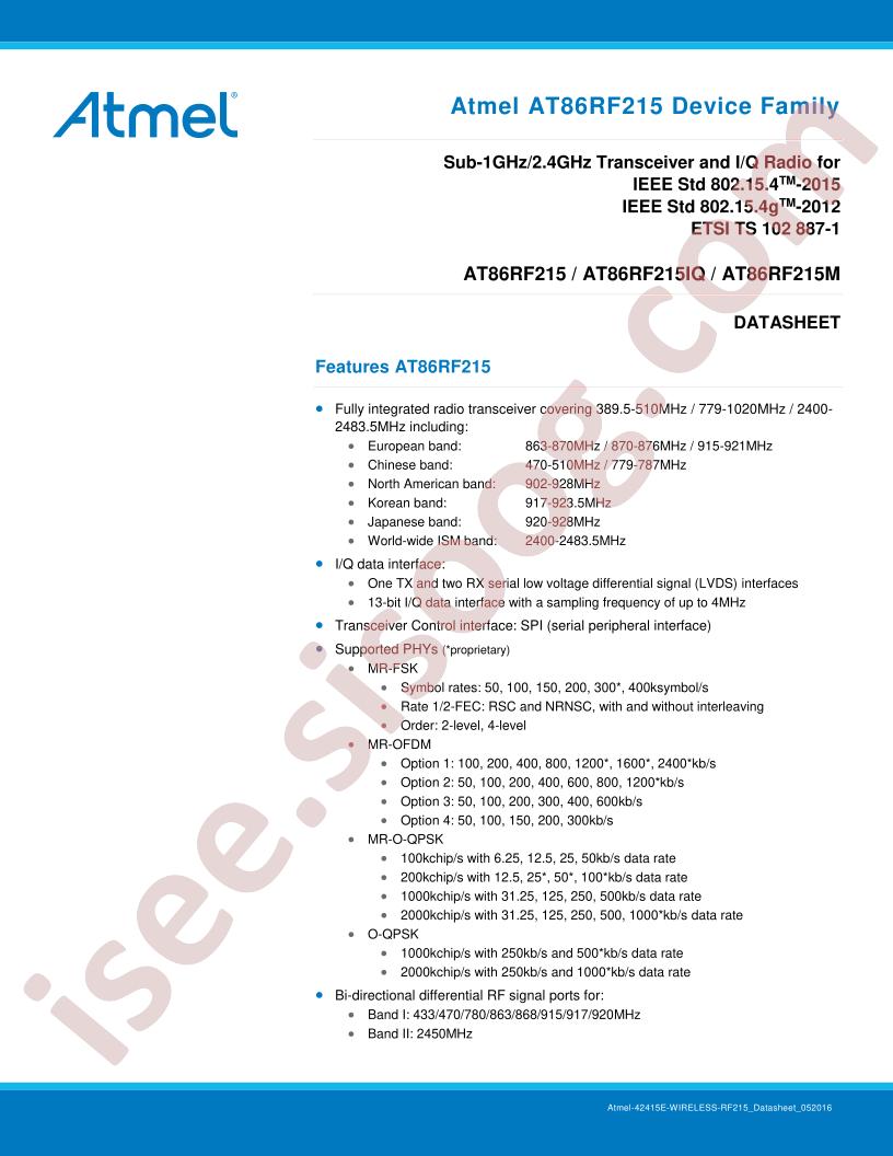 AT86RF215 Device Family