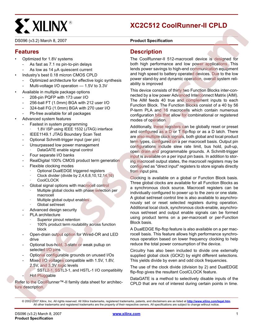 XC2C512 Datasheet