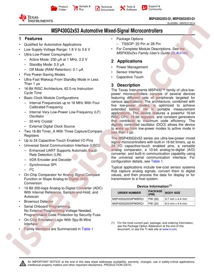 MSP430G2453,2553-Q1 Datasheet