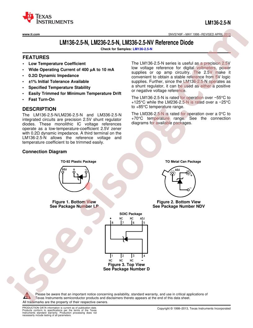 LM136-2.5, LM236-2.5, LM336-2.5V