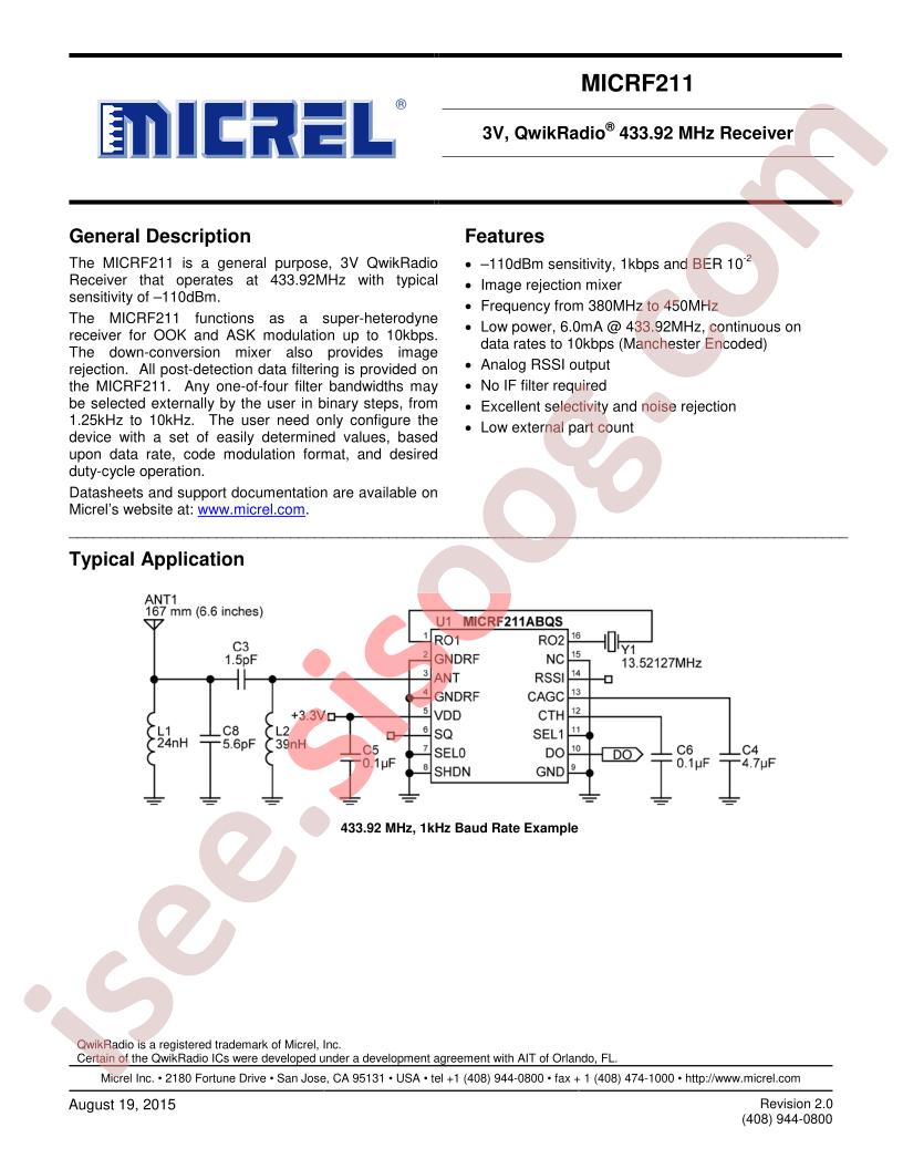 MICRF211 Datasheet