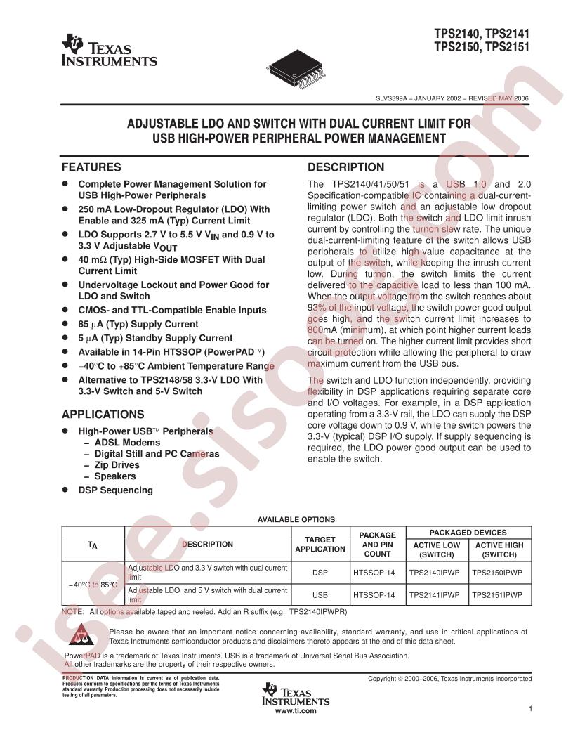 TPS2140, 41, 50, 51 Datasheet