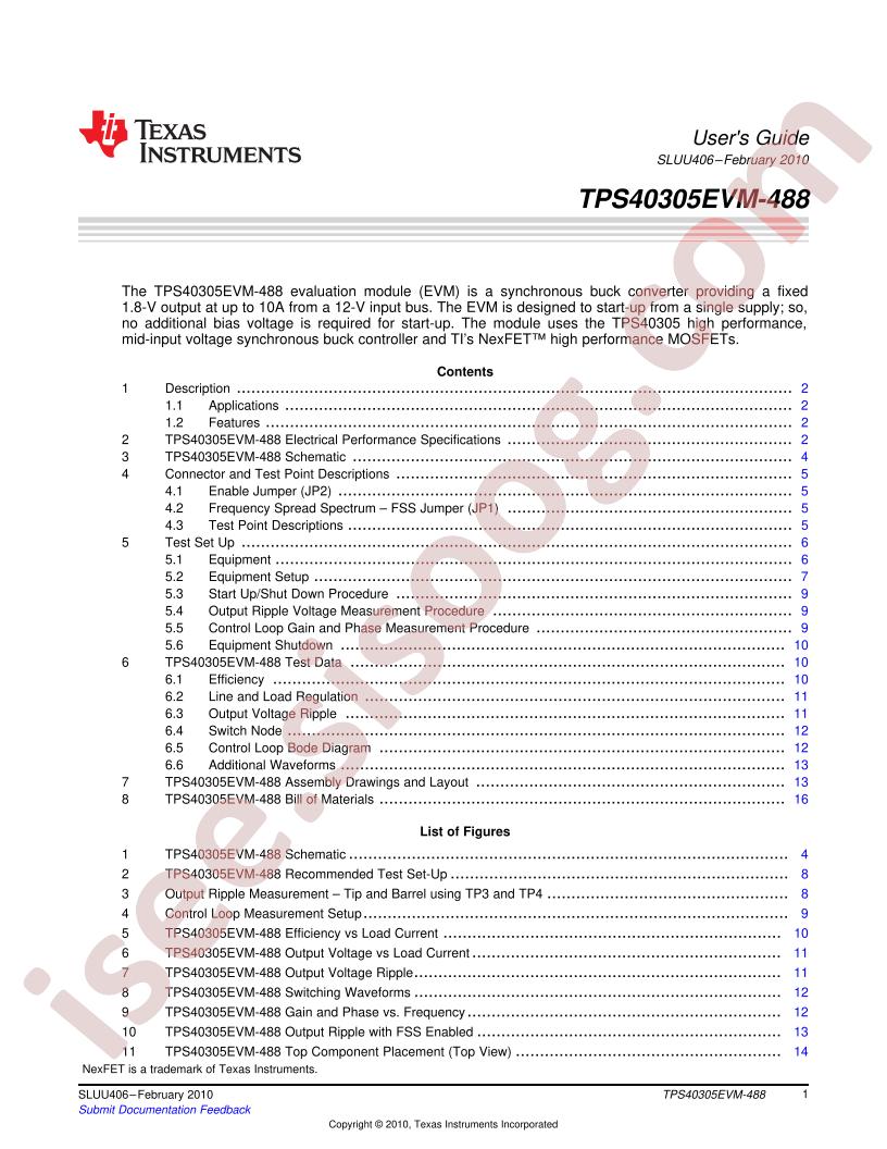 TPS40305EVM-488 User Guide