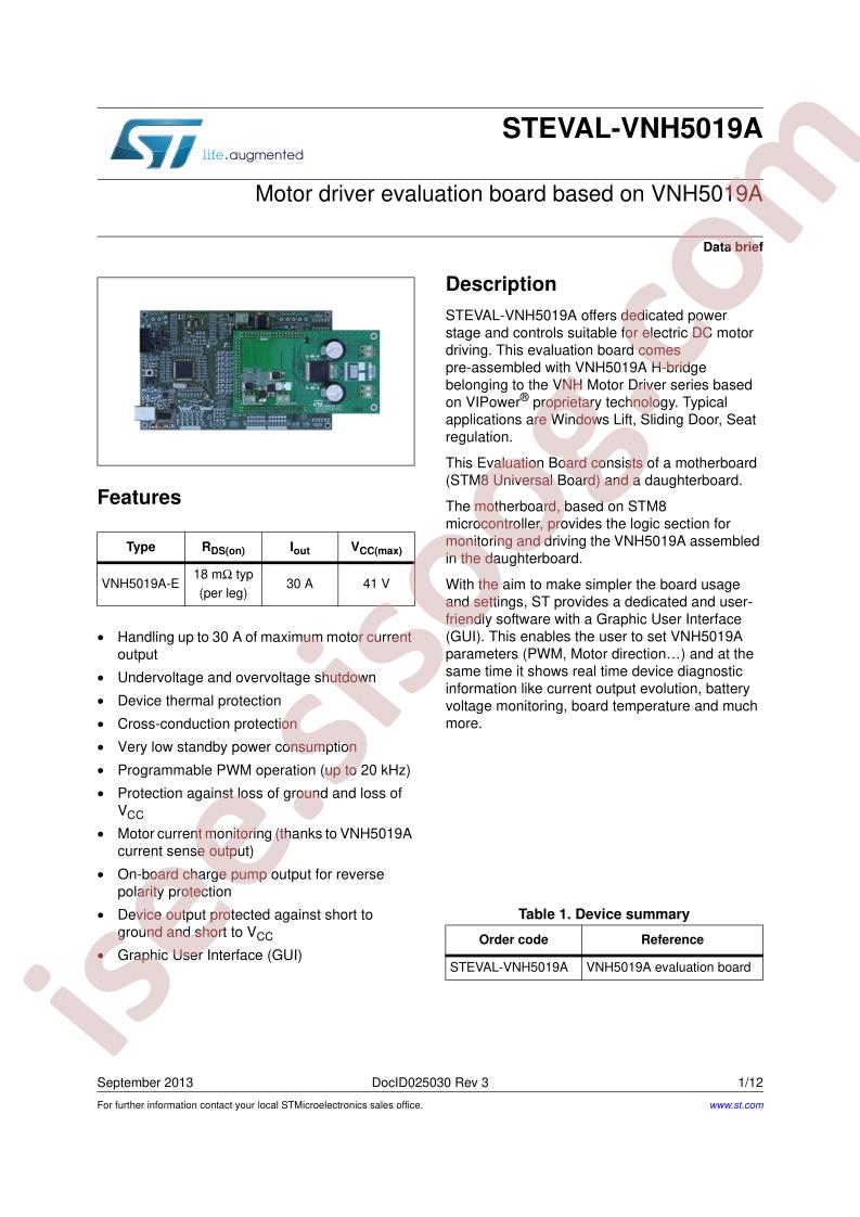 STEVAL-VNH5019A Data Brief