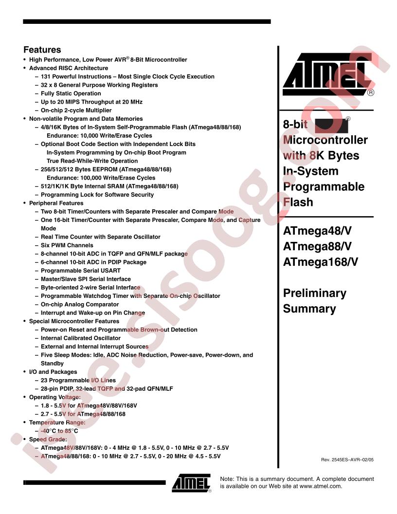 ATMEGA48,88,168(V) Datasheet