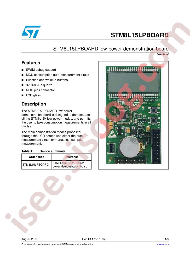 STM8L15LPBOARD Data Brief