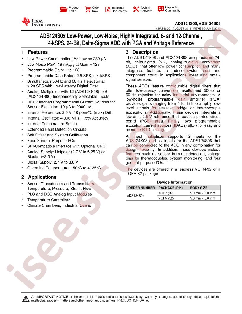 ADS124S06, ADS124S08 Datasheet