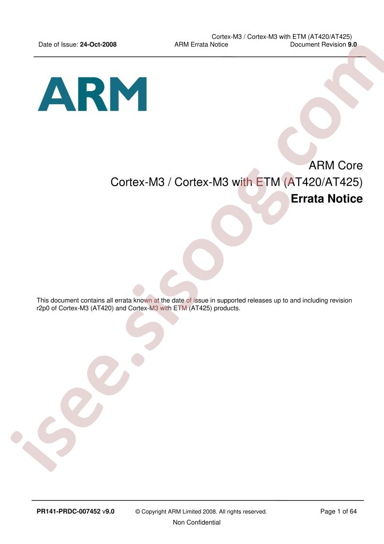 ARM Cortex-M3 Errata Rev9
