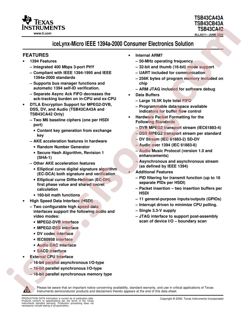 TSB43CA43A, TSB43CB43A, TSB43CA42