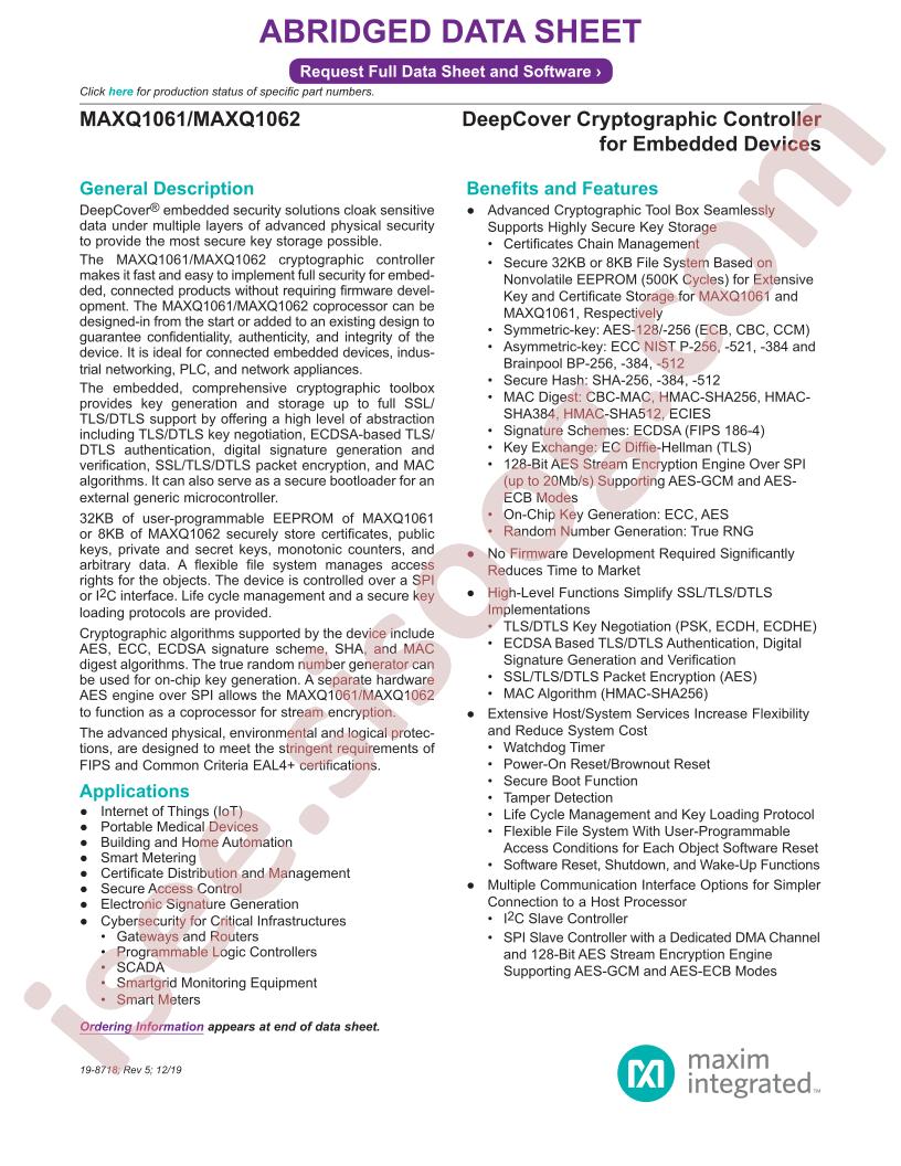 MAXQ1061-62 Abridged Datasheet