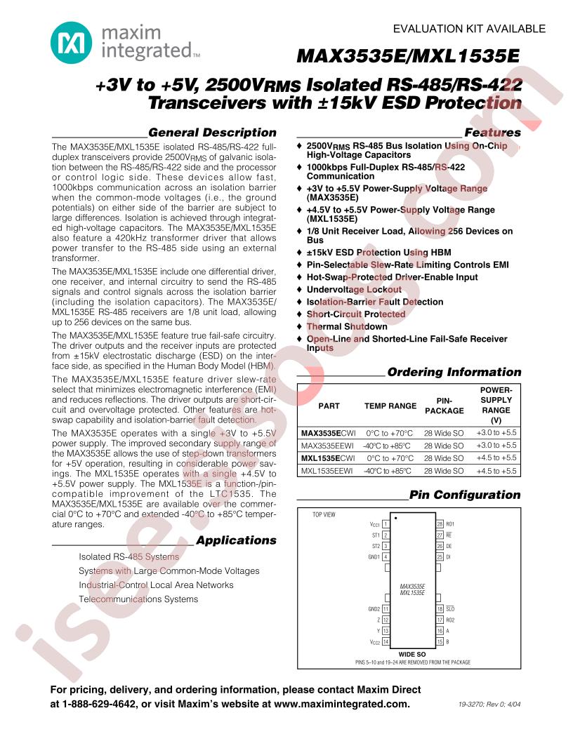 MAX3535E, MXL1535E