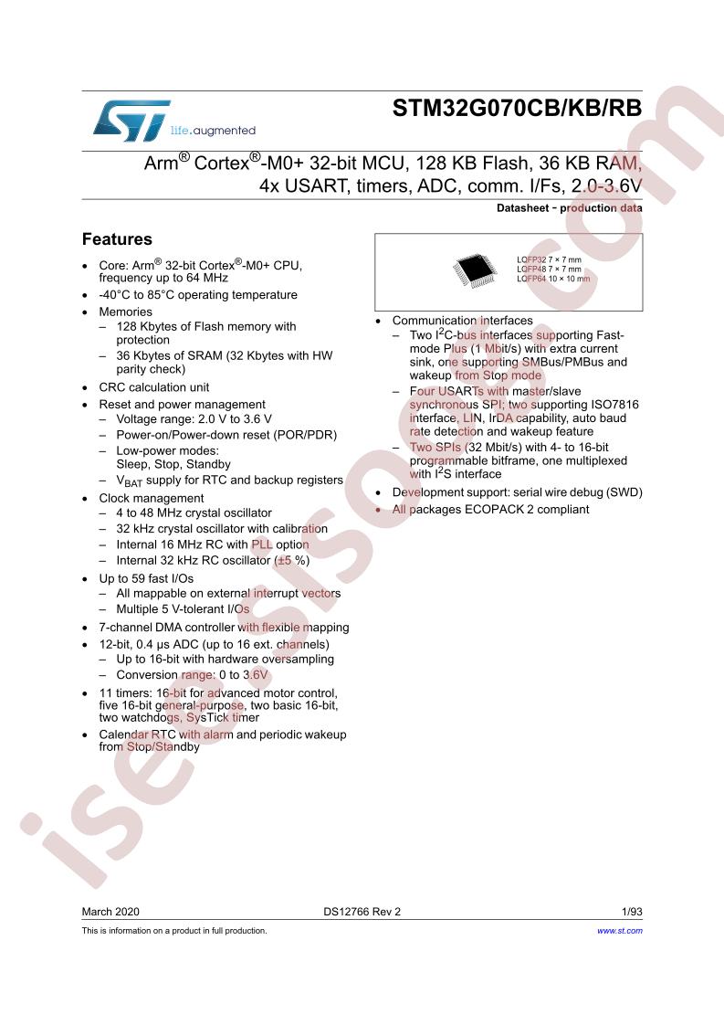 STM32G070(CB, KB, RB) Datasheet