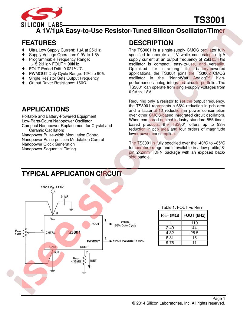 TS3001 Datasheet