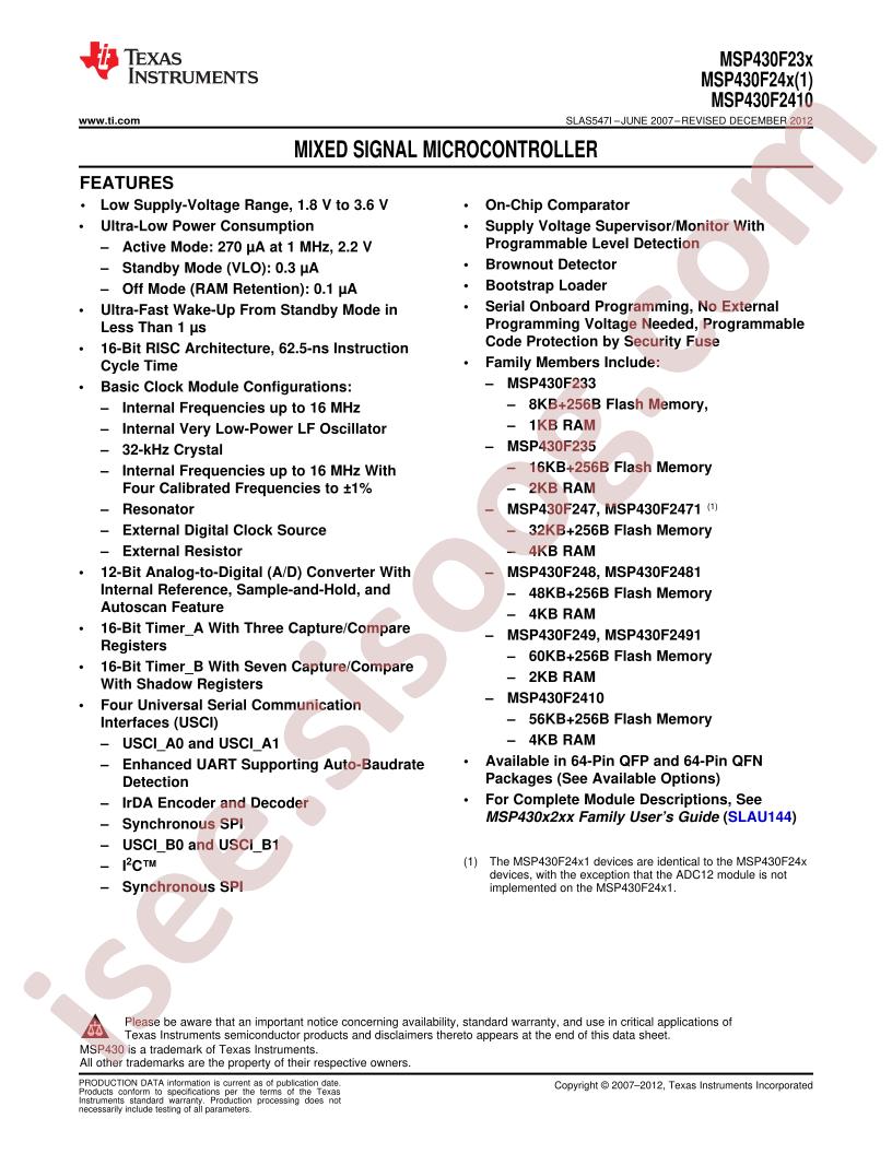 MSP430x23x, x24x(1), x2410 Datasheet