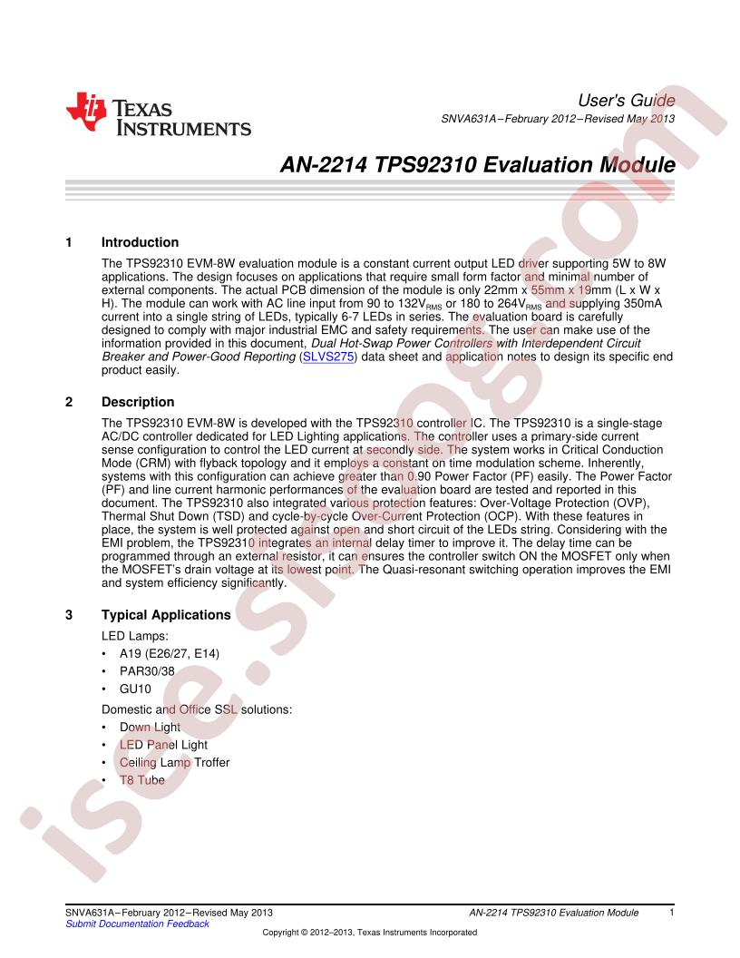 TPS92310 EVM User Guide
