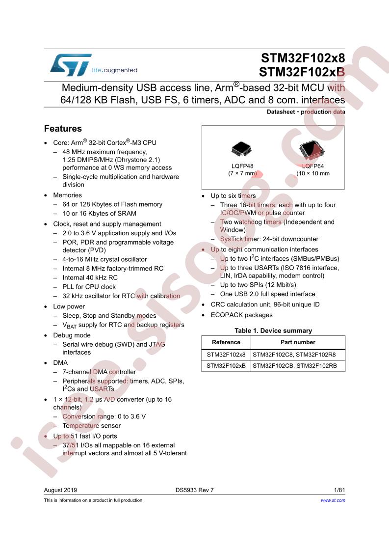 STM32F102x(8,B) Datasheet