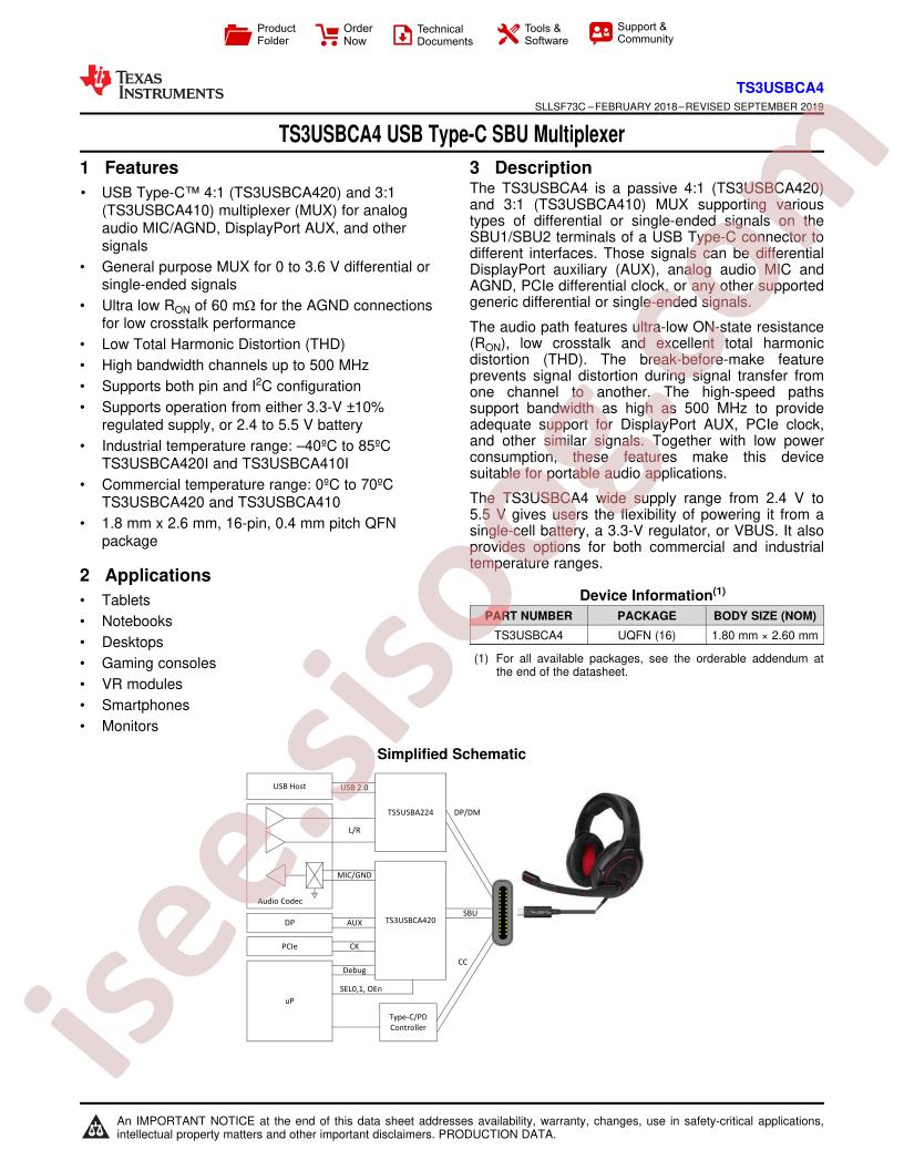 TS3USBCA4 Datasheet