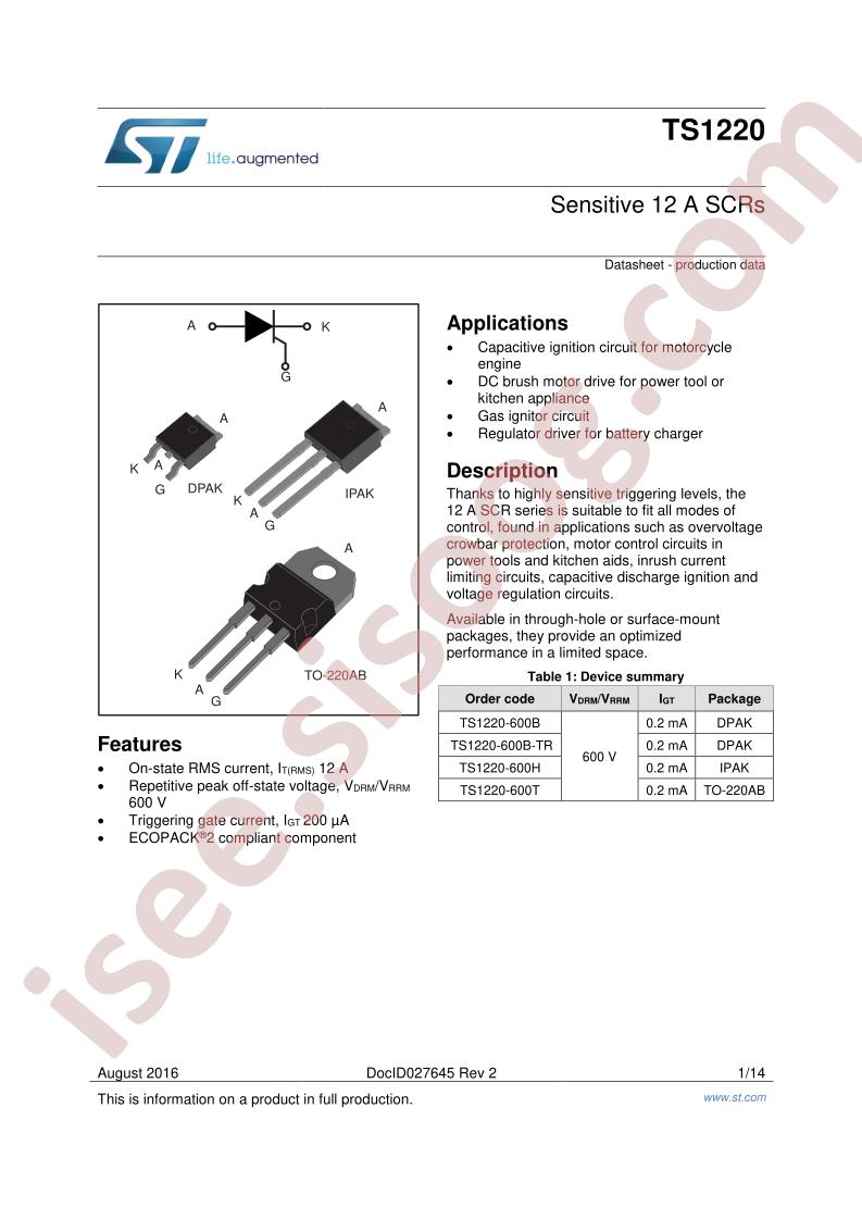 TS1220 Datasheet