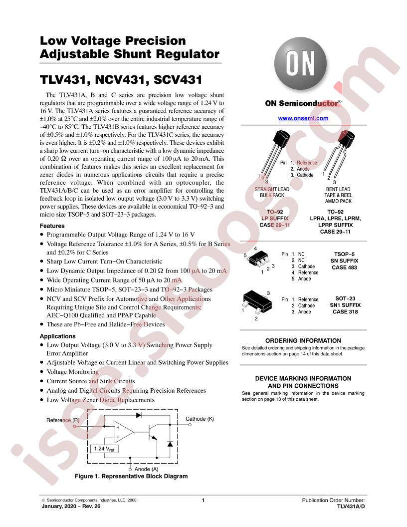 TLV431A/B/C, SCV431B, NCV431