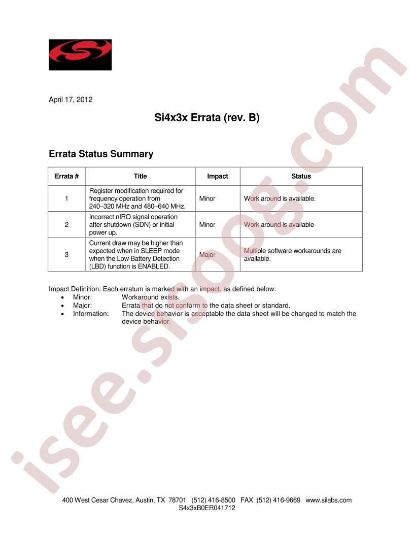 Si4x3x Errata (rev.B)