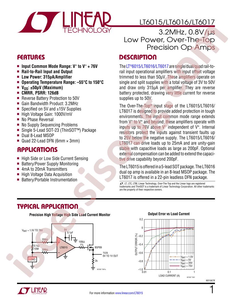 LT6015, 6016, 6017 Datasheet