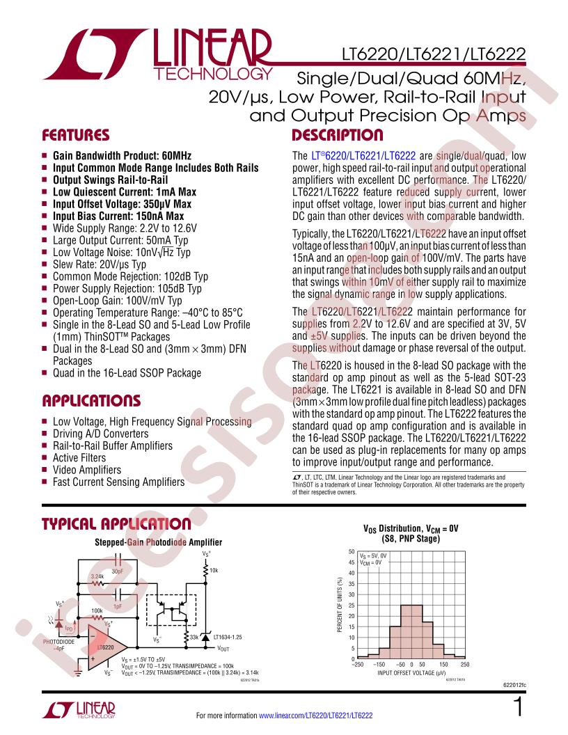 LT6220, 21, 22 Datasheet