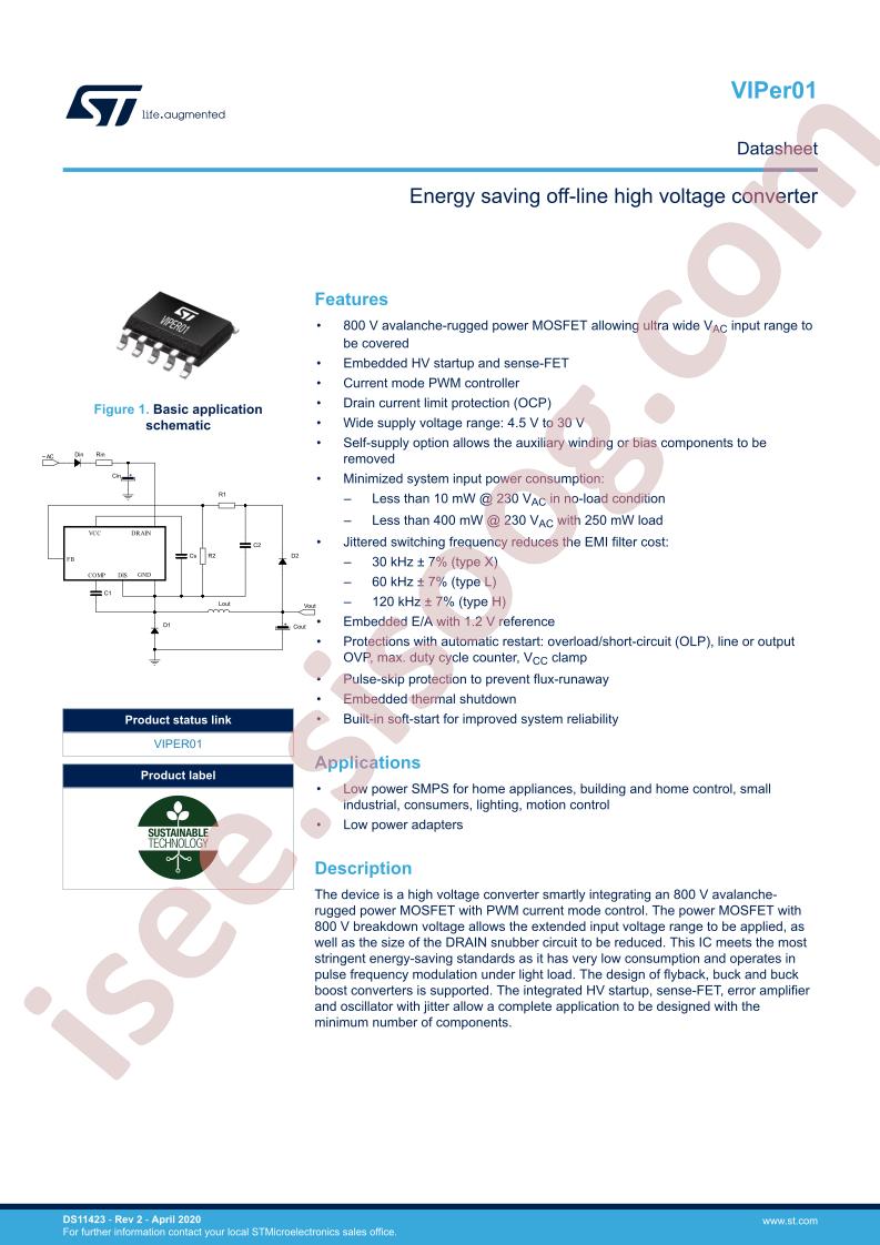 VIPer01x Datasheet
