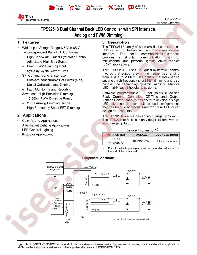 TPS92518 Datasheet