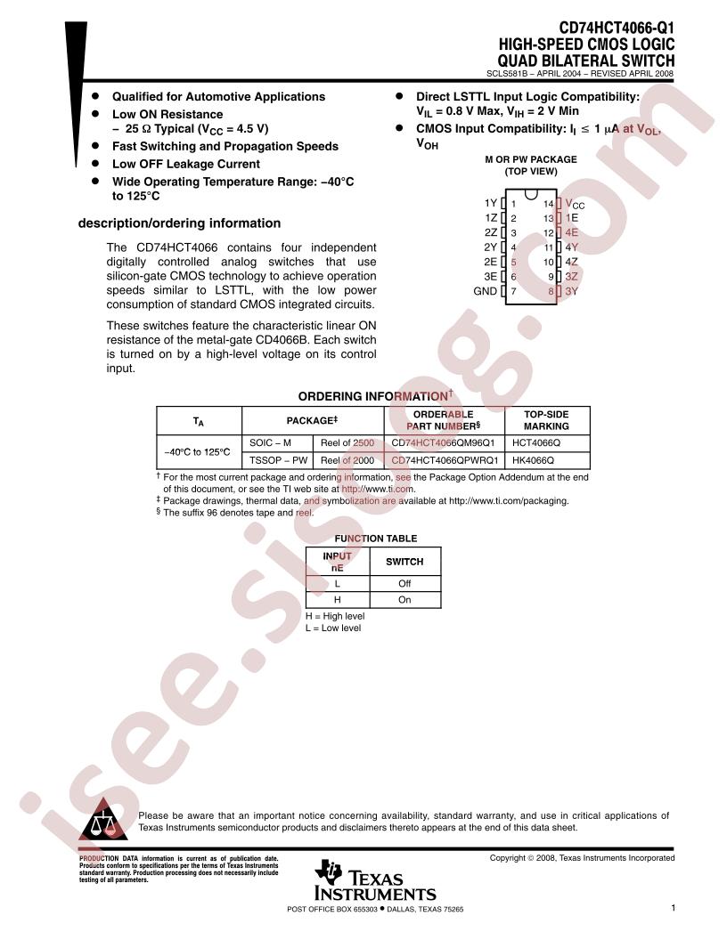CD74HCT4066-Q1