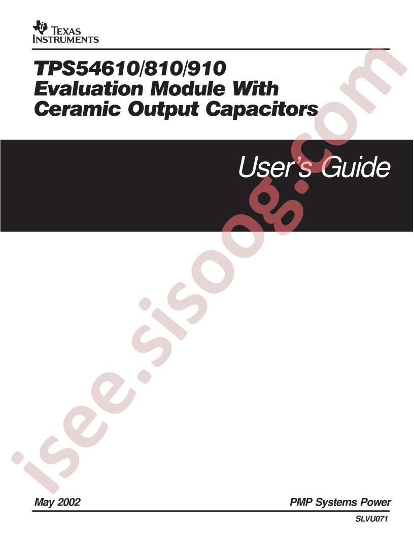 TPS54610/810/910 EVM Users Guide