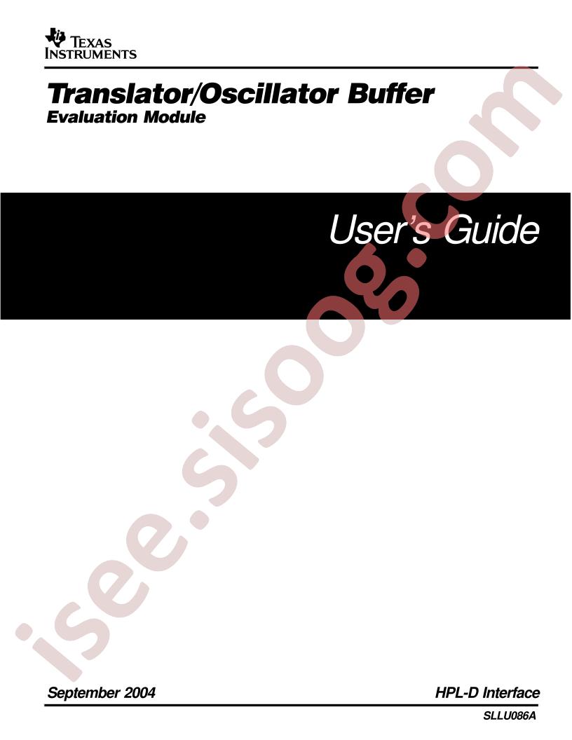 Translator, Oscillator Buffer EVM Users Guide