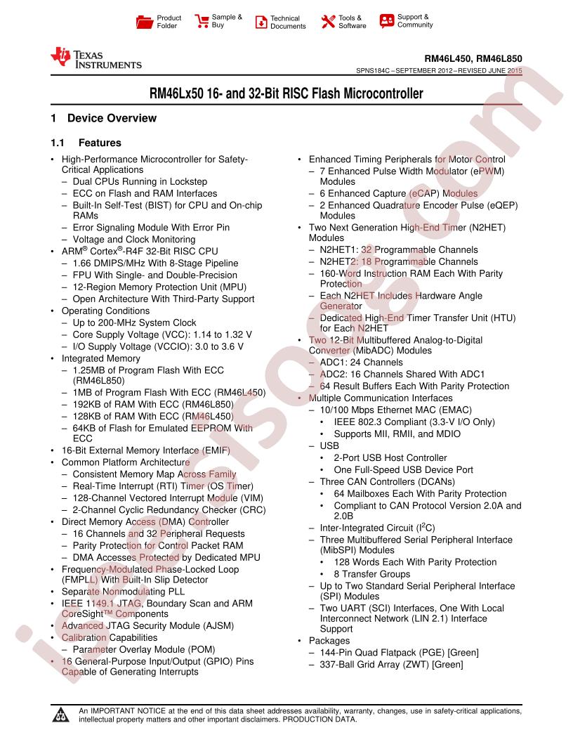 RM46Lx50 Datasheet