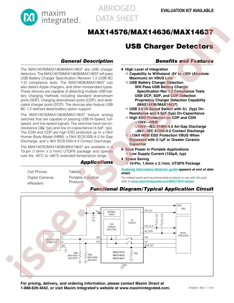 MAX14576, MAX14636-37 Abridged Datasheet