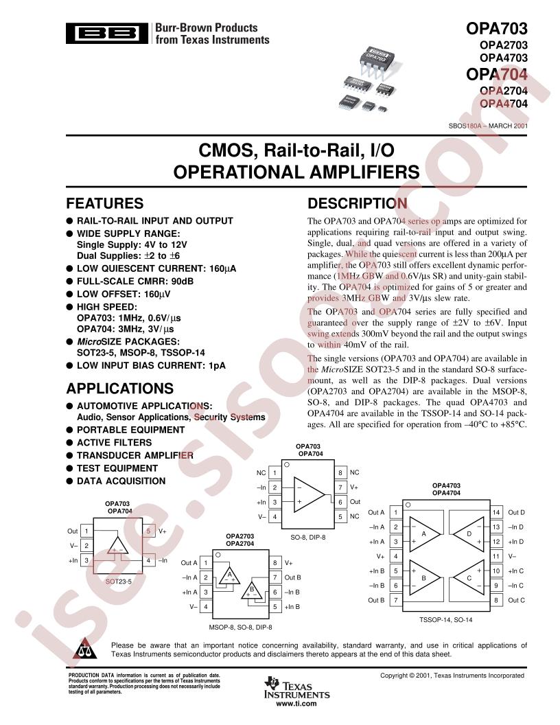 OPA703/4, 2703/4, 4703/4 Datasheet