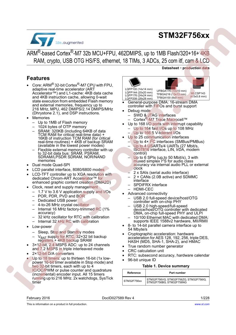 STM32F756xx Datasheet