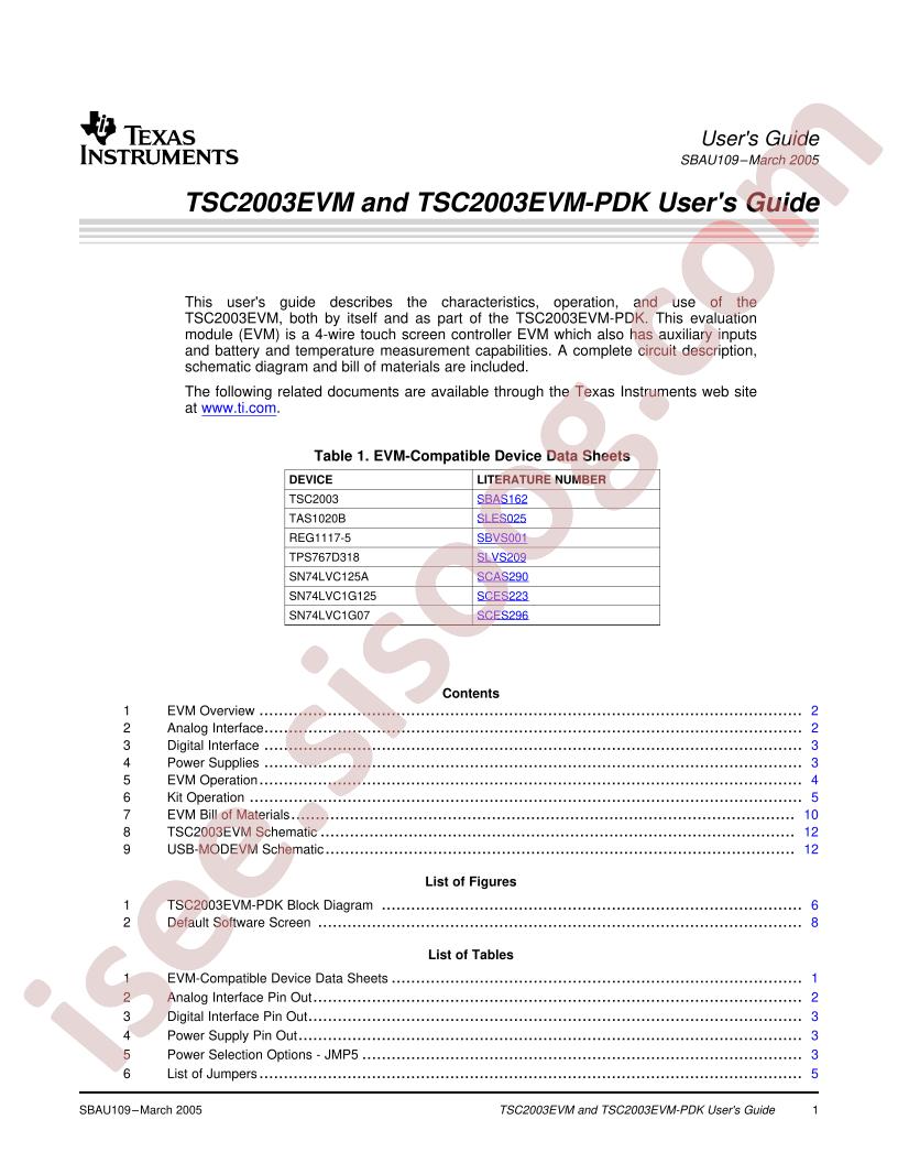 TSC2003EVM/-PDK Users Guide