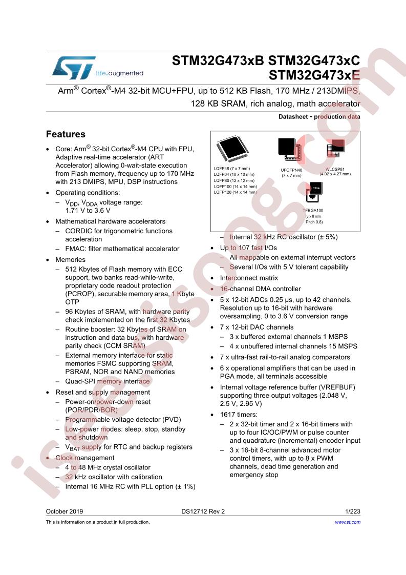 STM32G473xB, STM32G473xC, STM32G473xE Datasheet