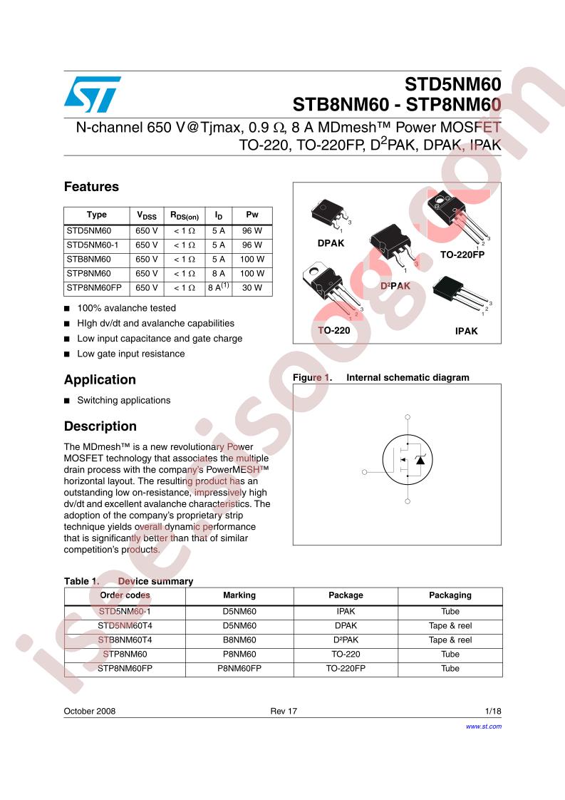 STD5NM60, STB8NM60, STP8NM60