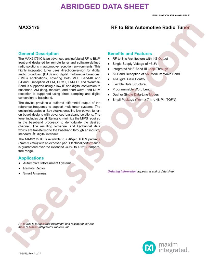 MAX2175 Abridged Datasheet