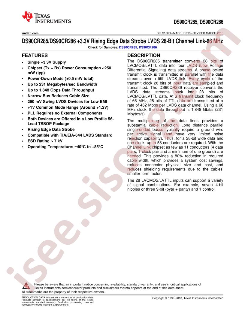 DS90CR285,86 Datasheet