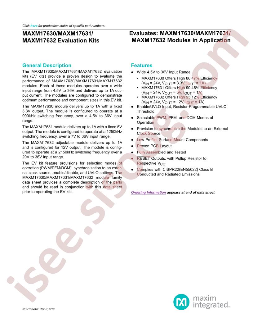MAXM17630-32 Evaluation Kits